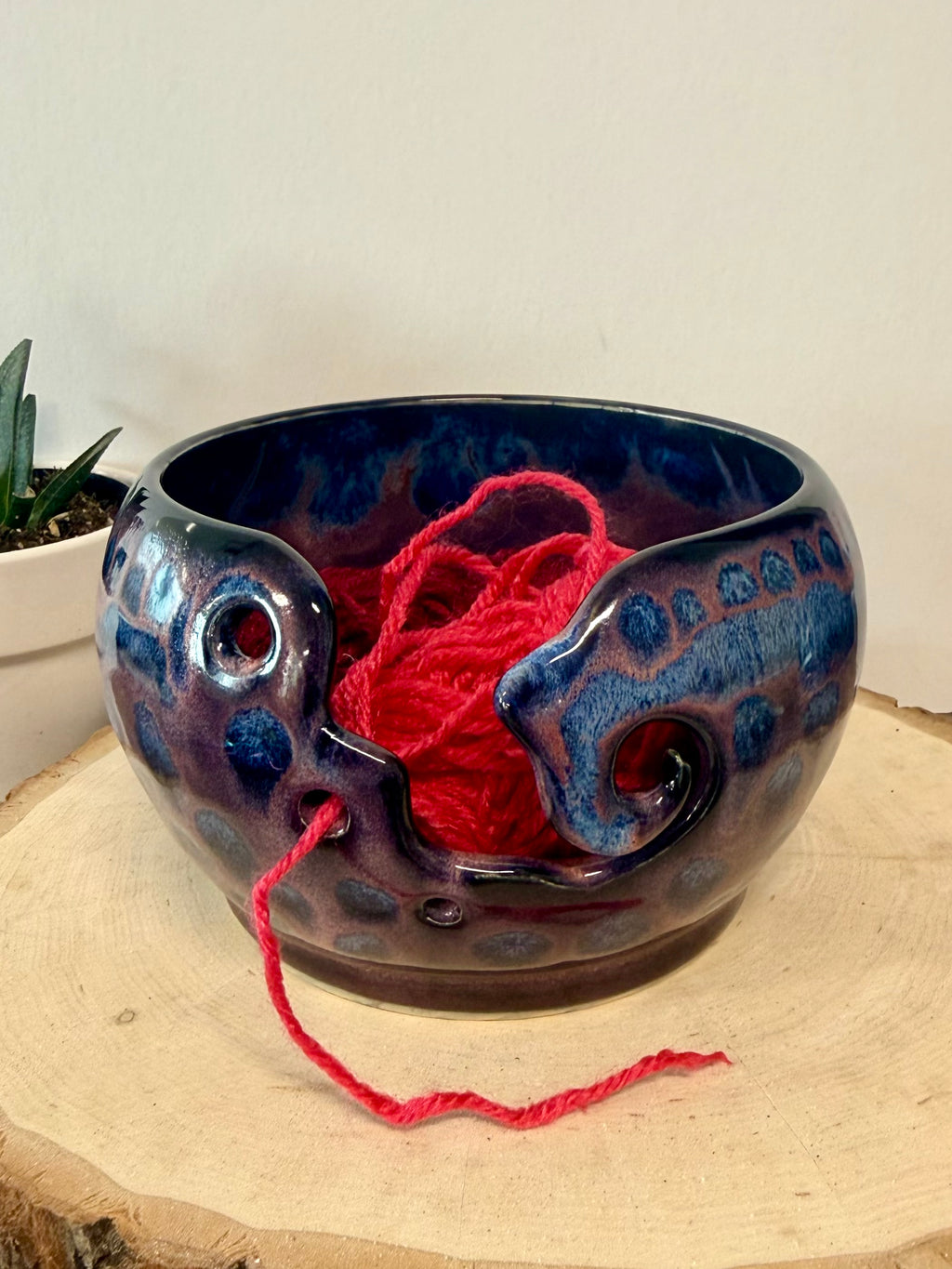 Blue and pink yarn bowl