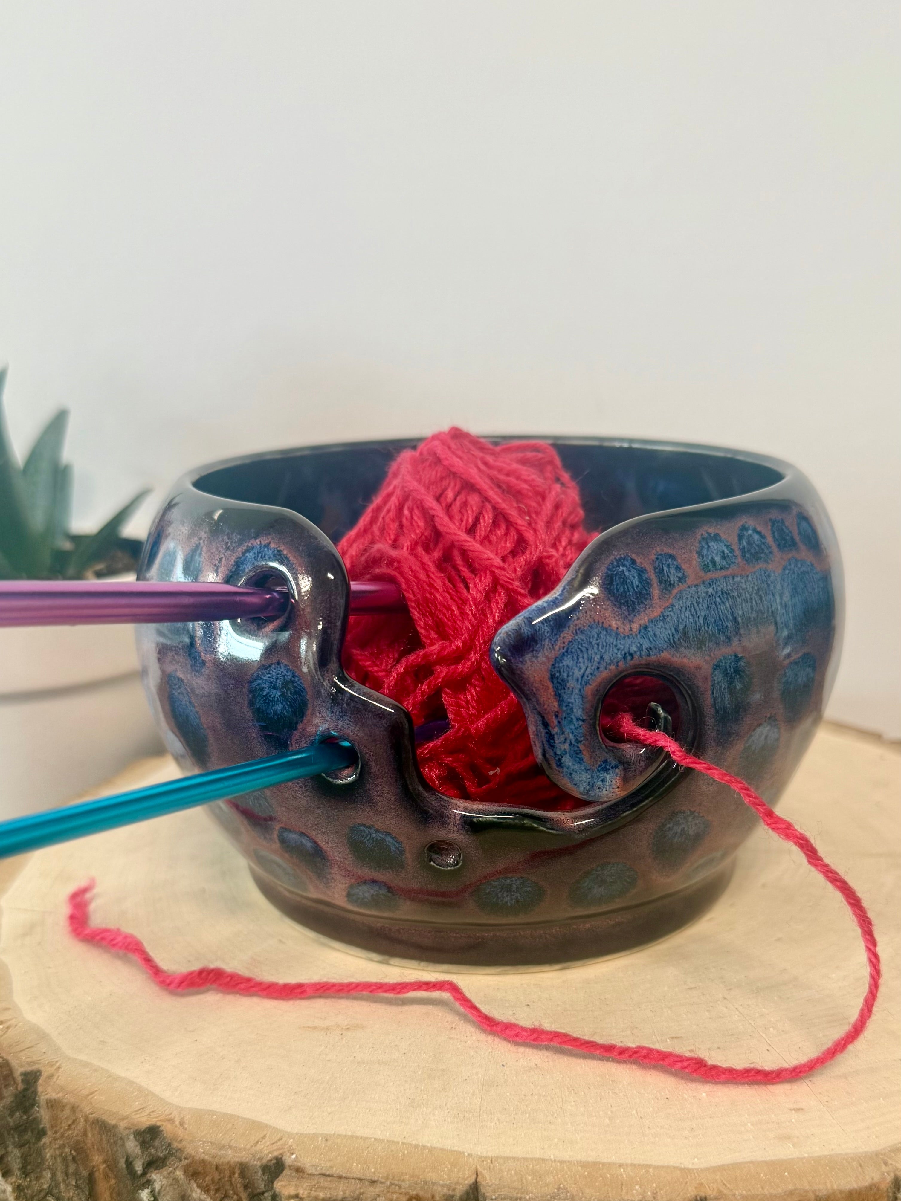 Blue and pink yarn bowl