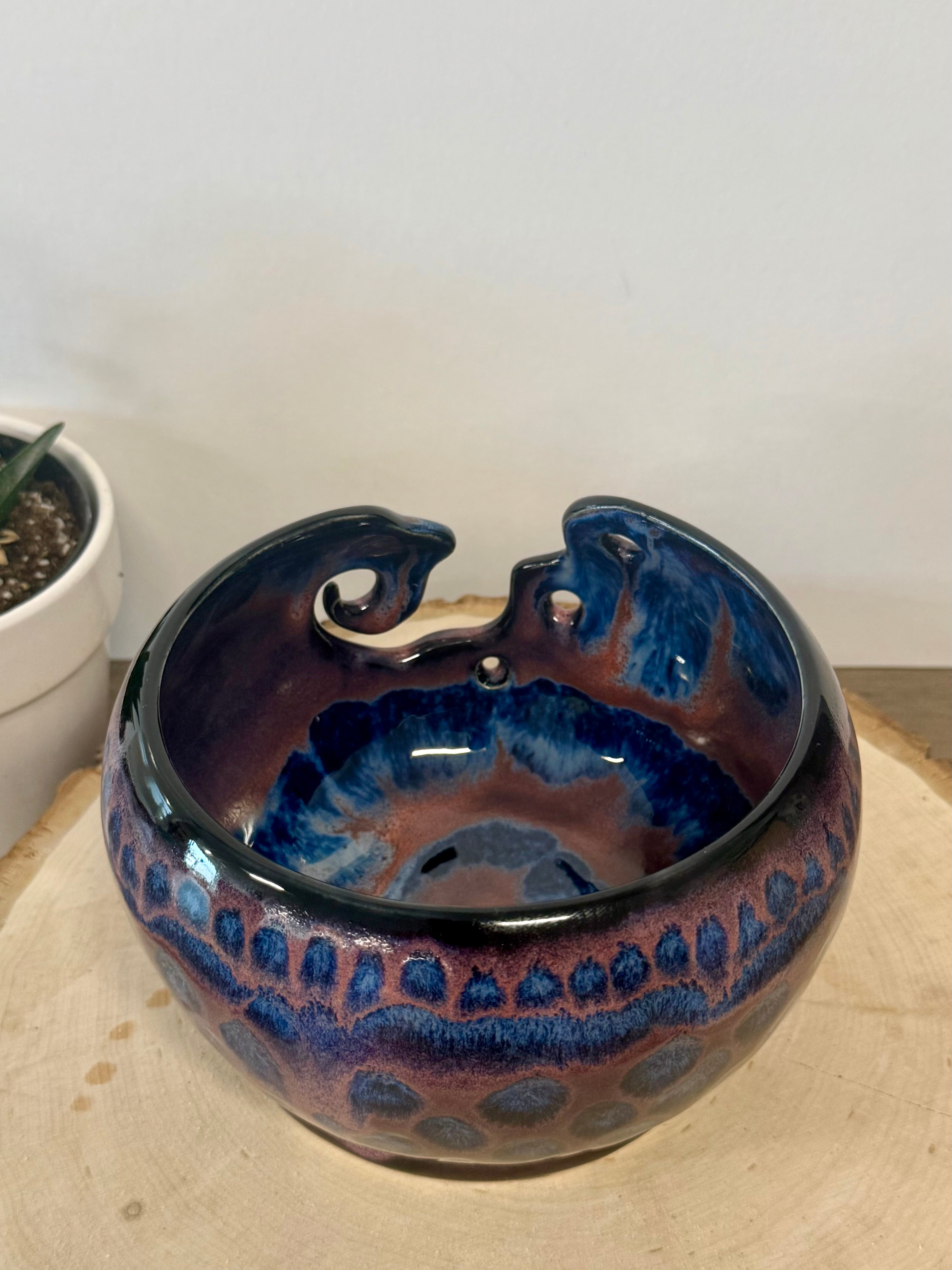 Blue and pink yarn bowl