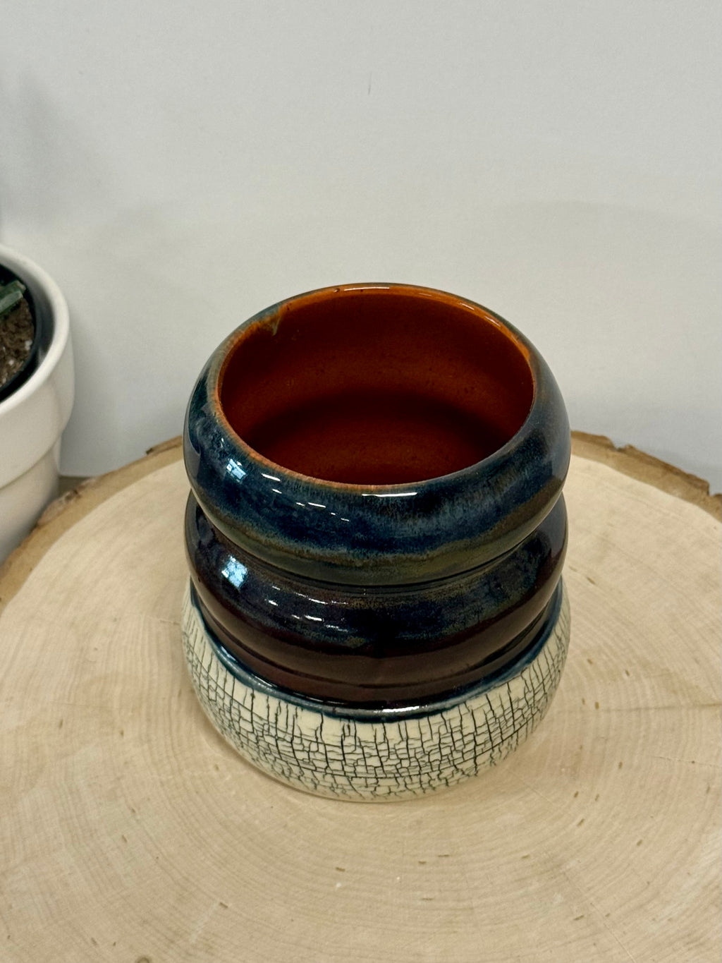 Black, blue, and orange crackle bubble mug