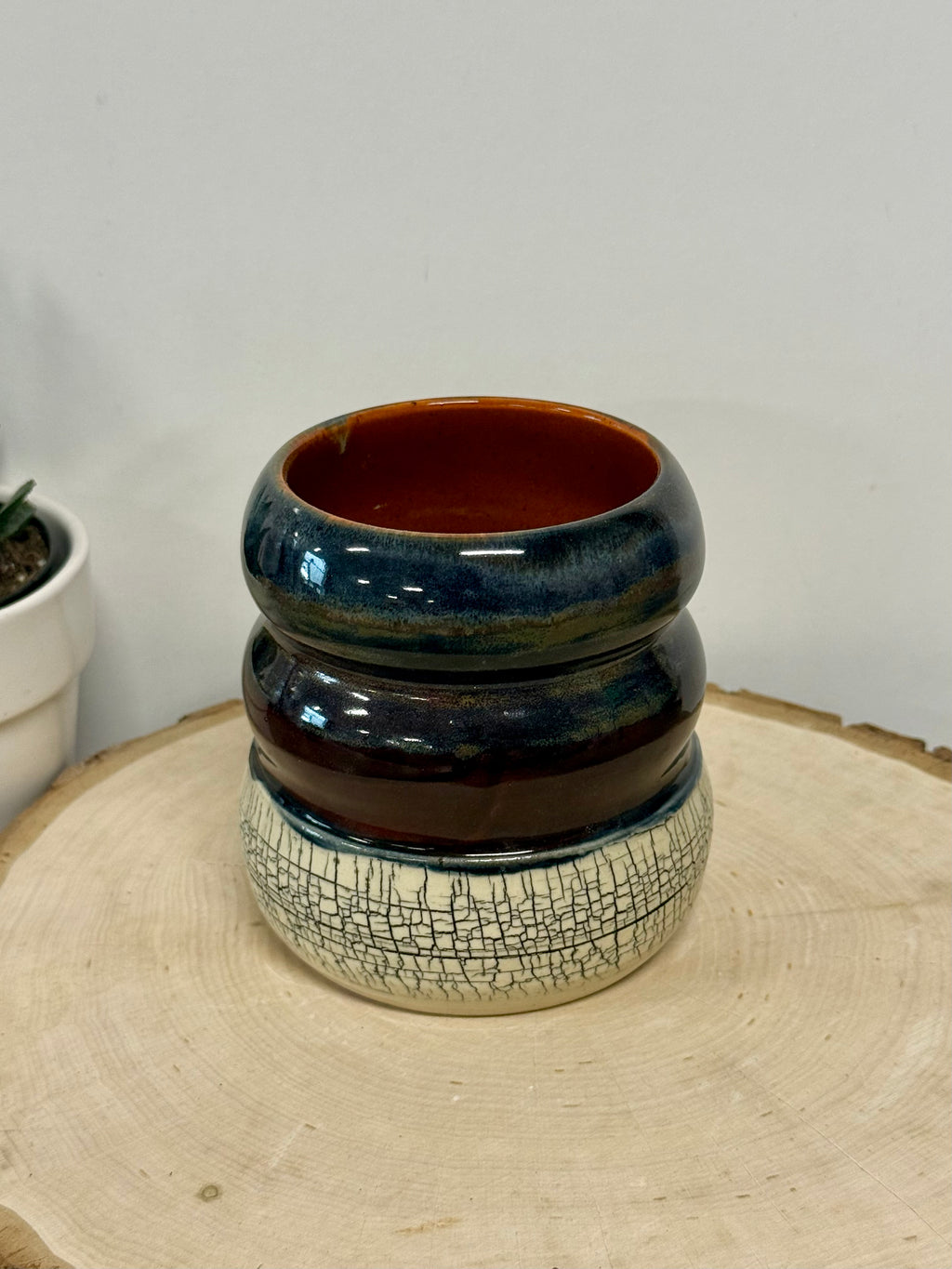 Black, blue, and orange crackle bubble mug