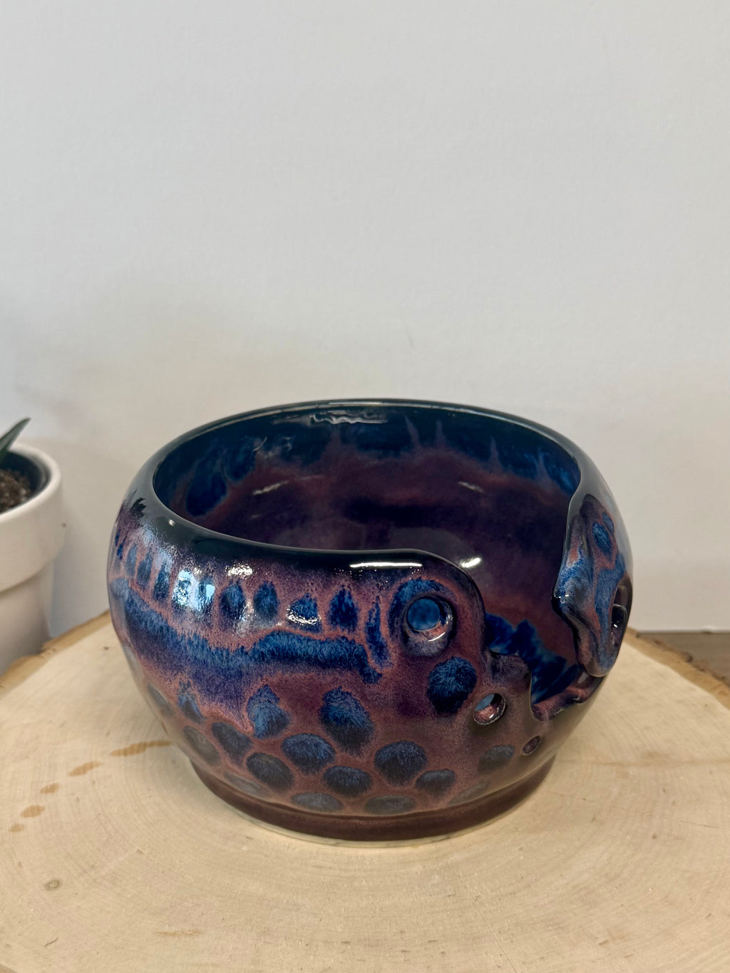 Blue and pink yarn bowl