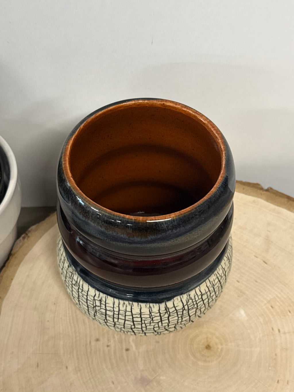 Black, blue, and orange crackle bubble mug