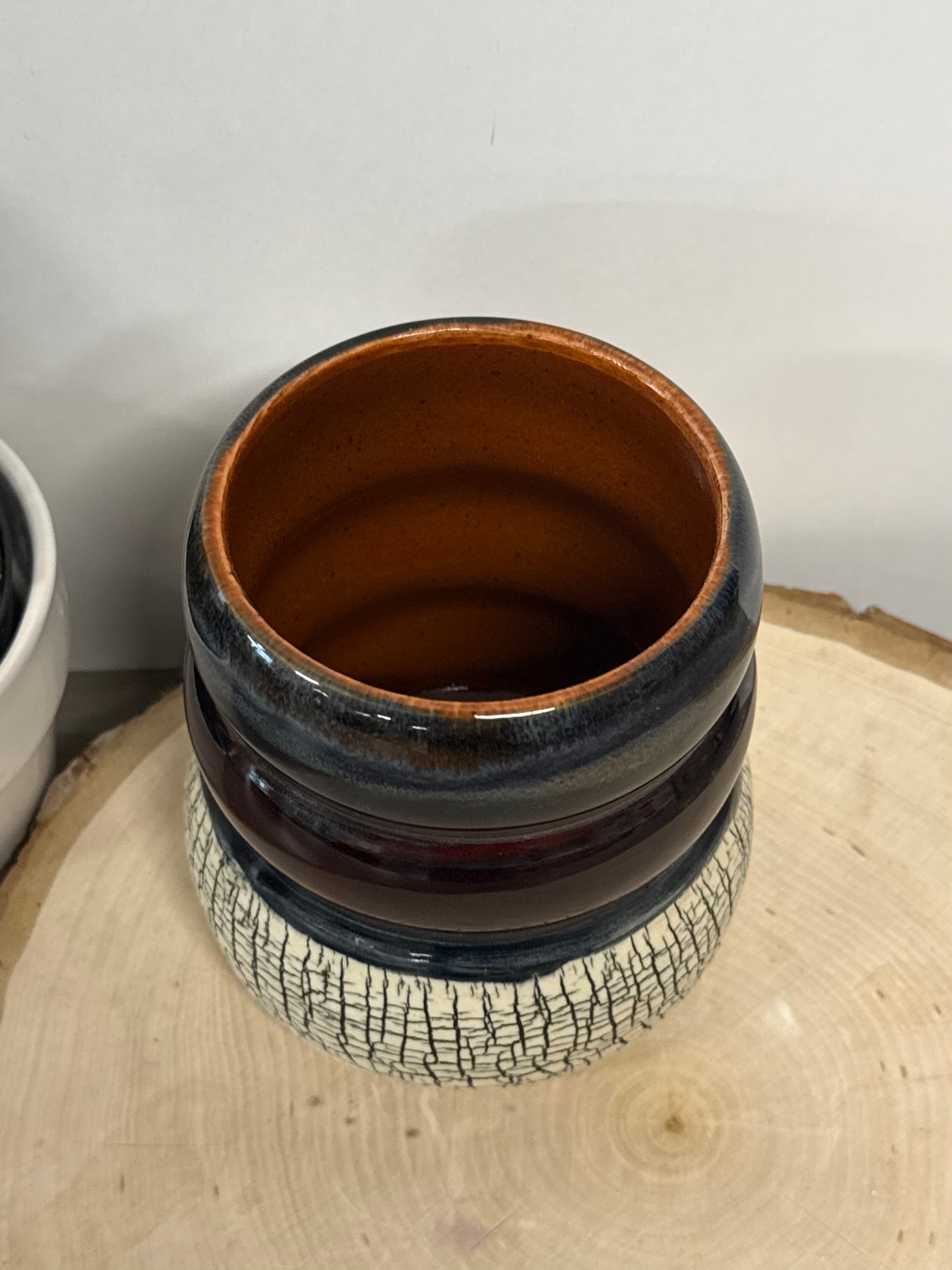 Black, blue, and orange crackle bubble mug
