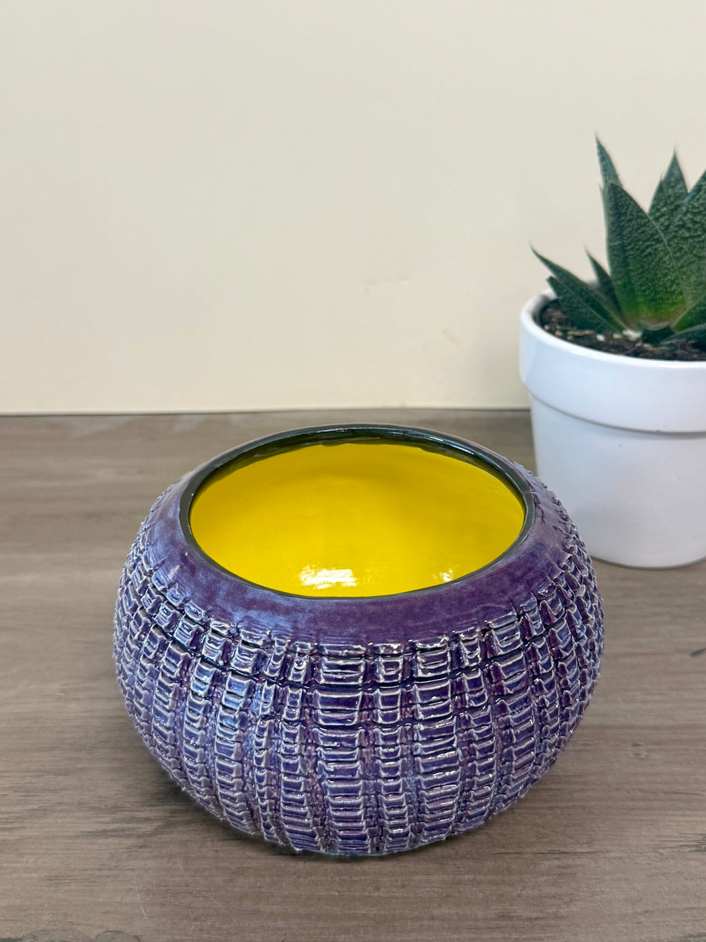 Textured Purple and Yellow thrown ceramic bowl