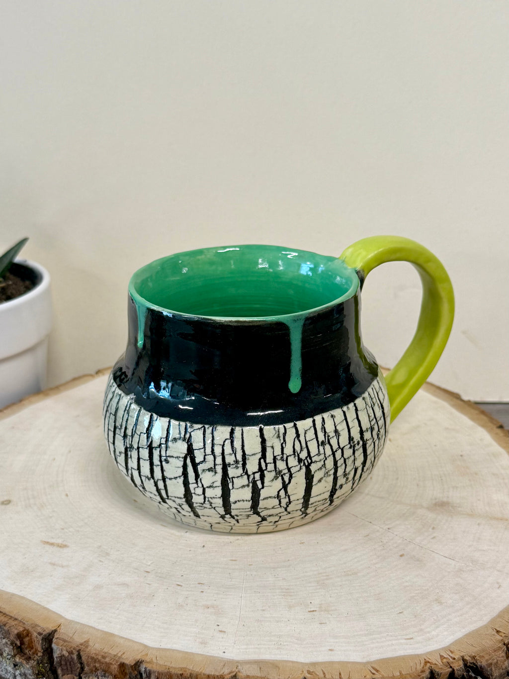 Hand thrown crackle mug