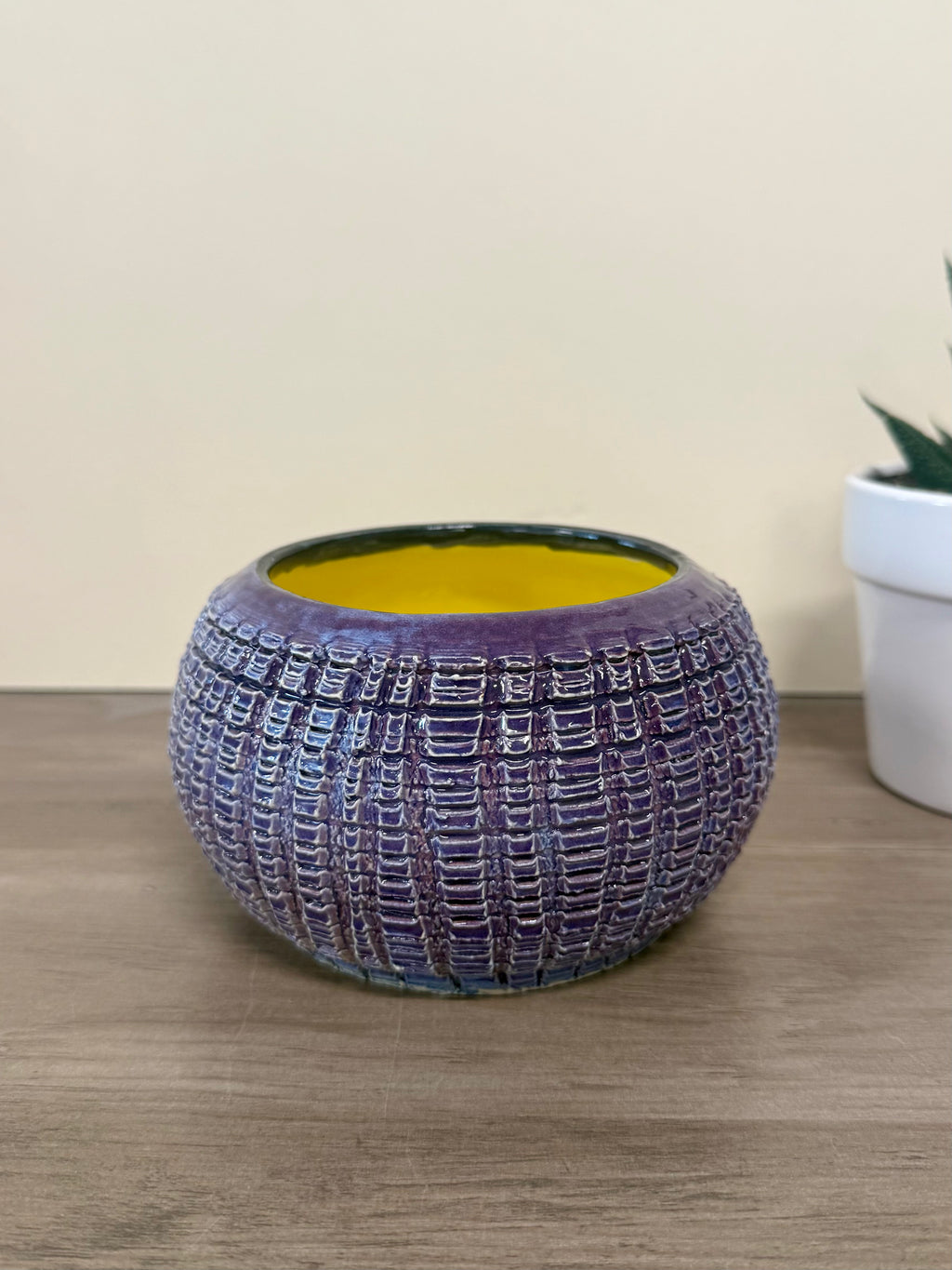 Textured Purple and Yellow thrown ceramic bowl