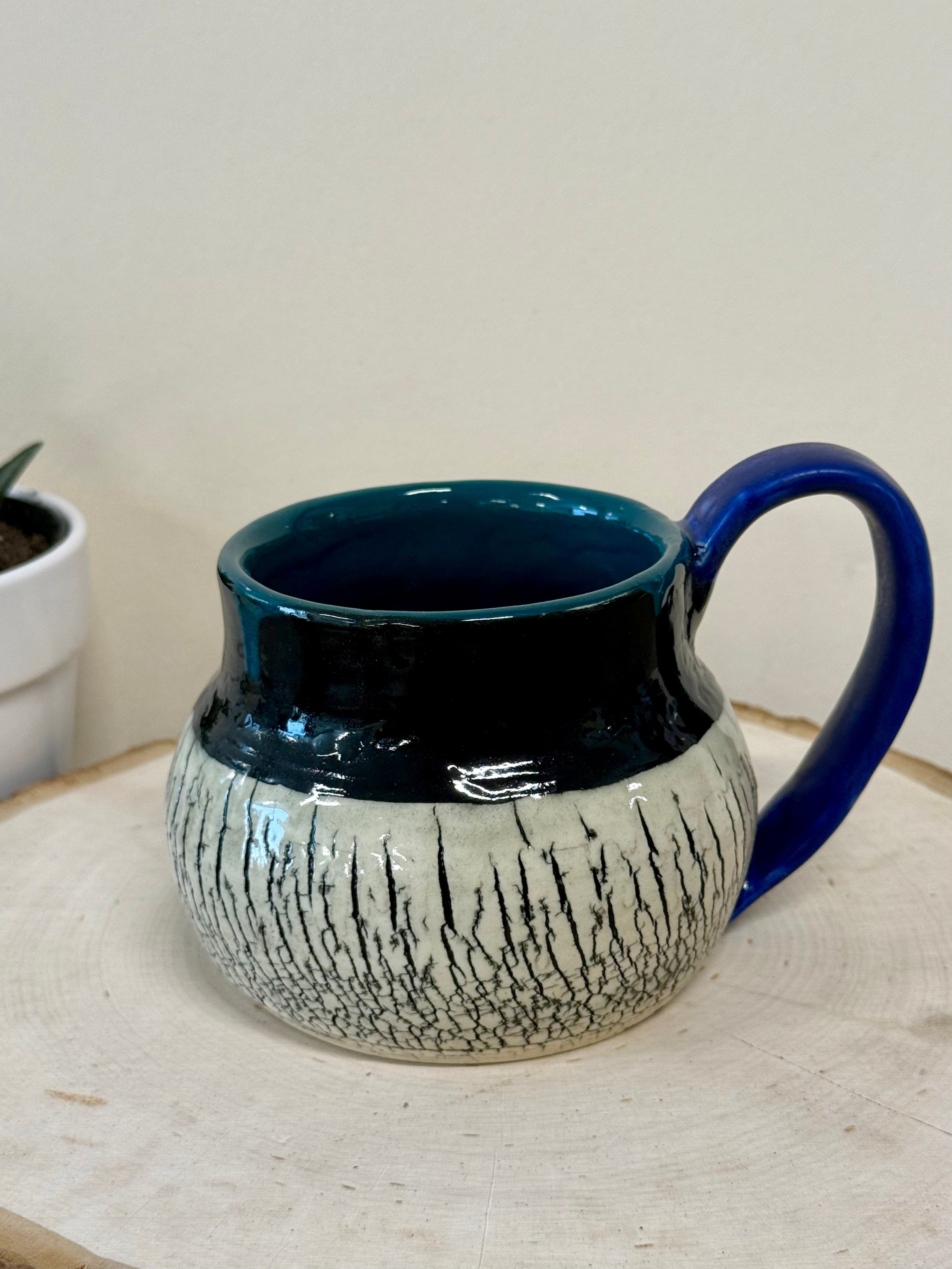 Hand thrown crackle mug