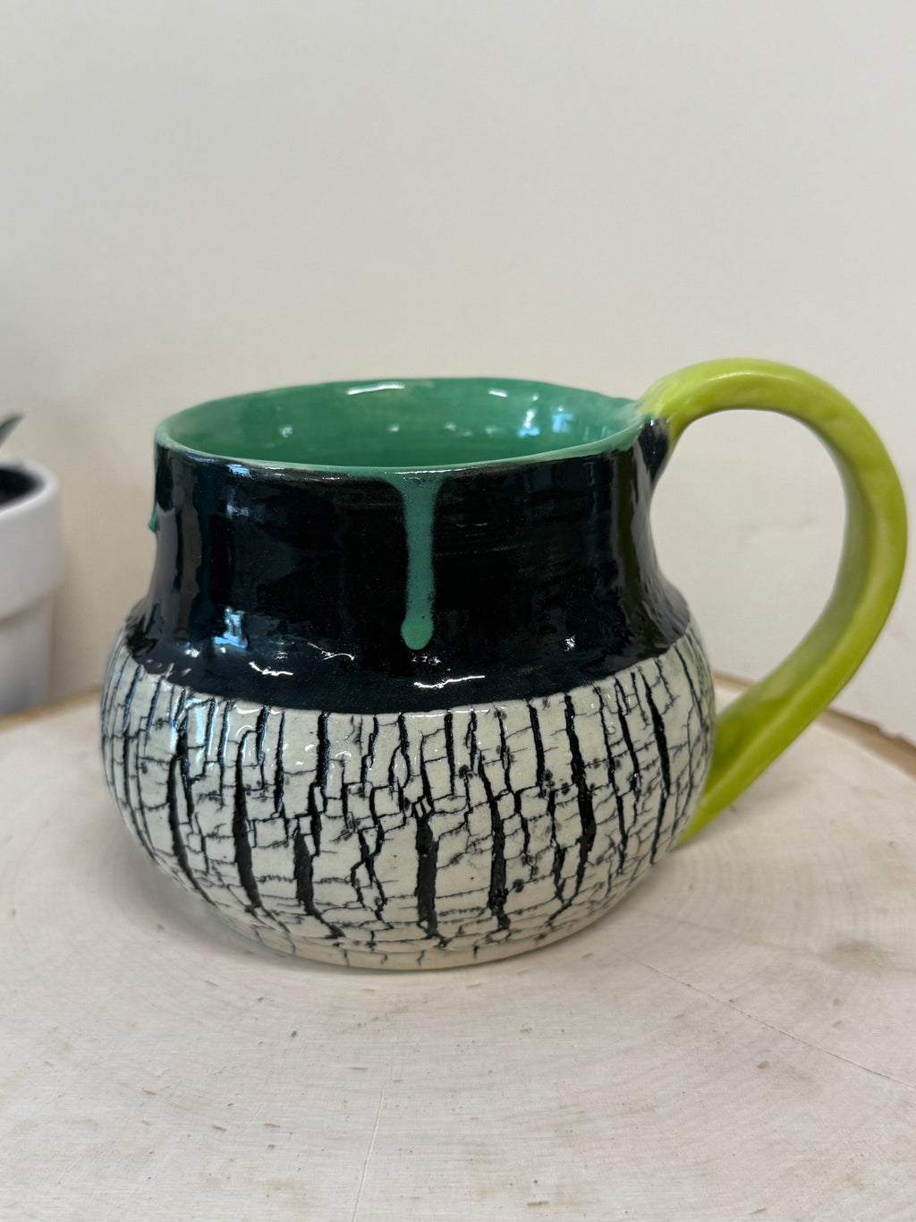 Hand thrown crackle mug