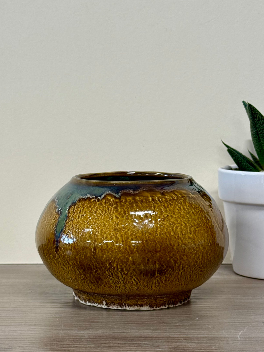 Thrown Texture Bowl with Iron and Green