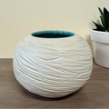Textured White and teal thrown bowl