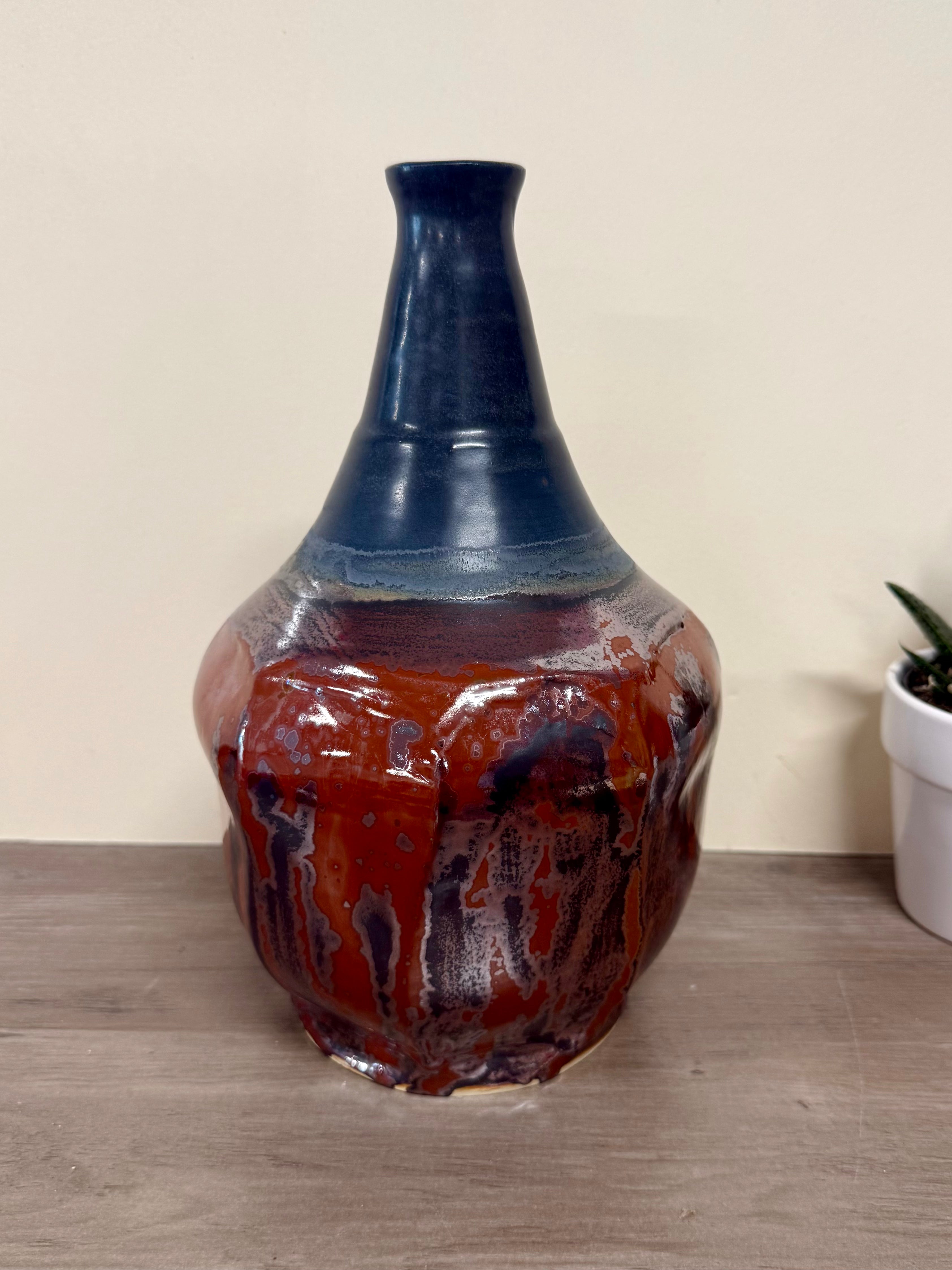 Thrown Faceted Vessel with black and red