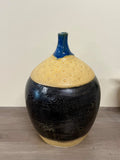 Black and Yellow, round vase with thin neck