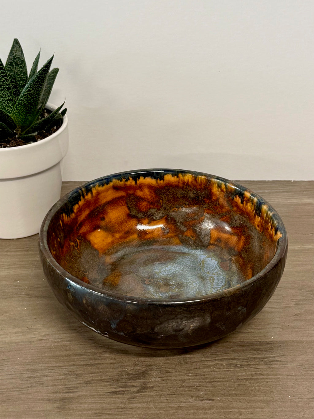 "Lava" bowl, with oranges and blues