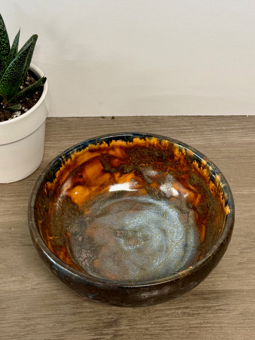 "Lava" bowl, with oranges and blues
